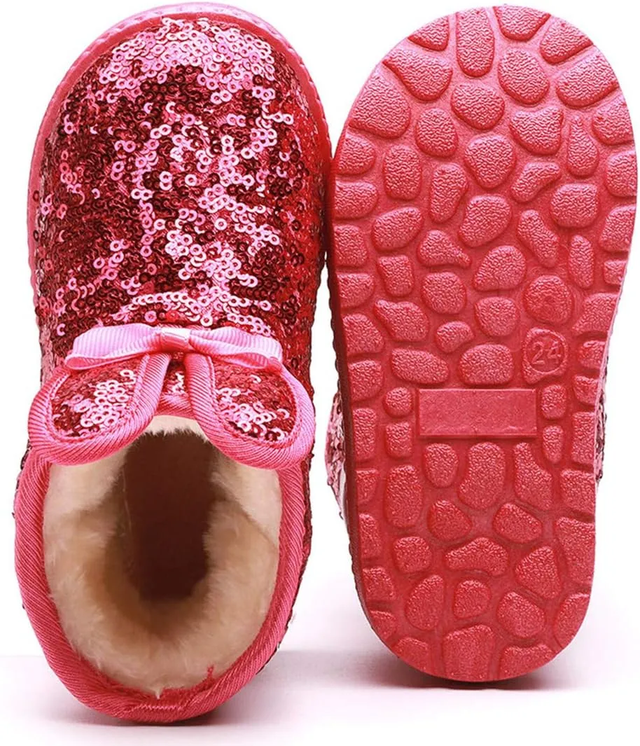 DADAWEN Boy's Girl's Warm Winter Sequin Waterpoof Outdoor Snow Boots