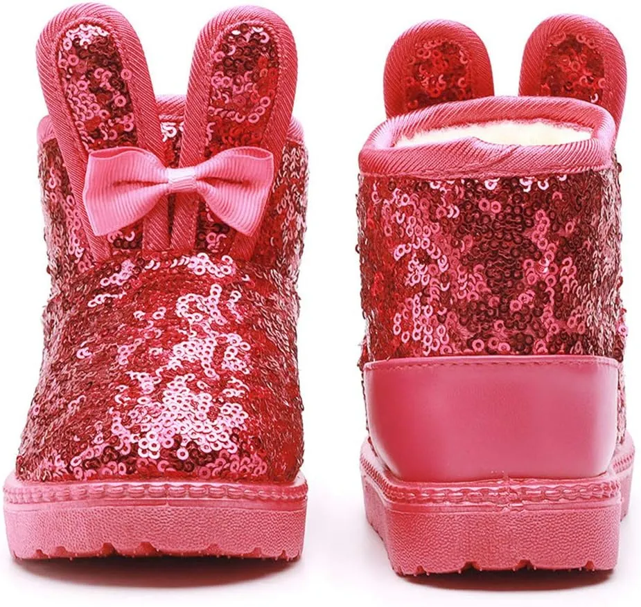 DADAWEN Boy's Girl's Warm Winter Sequin Waterpoof Outdoor Snow Boots