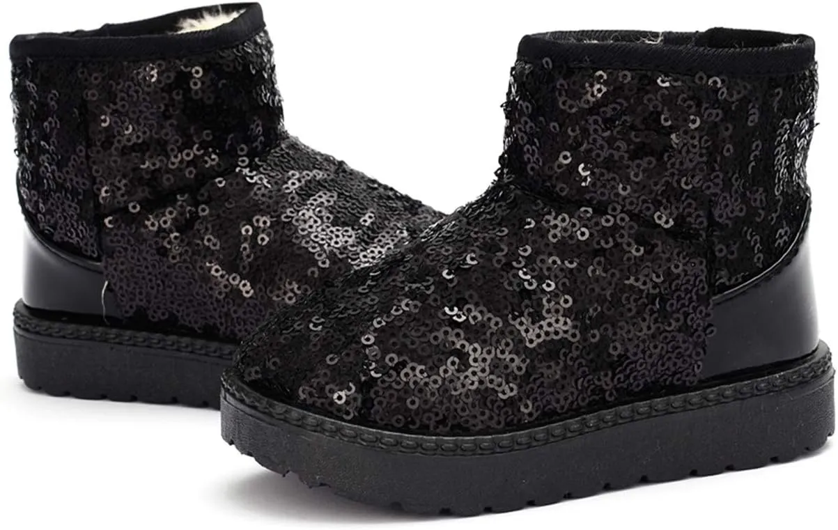 DADAWEN Boy's Girl's Warm Winter Sequin Waterpoof Outdoor Snow Boots