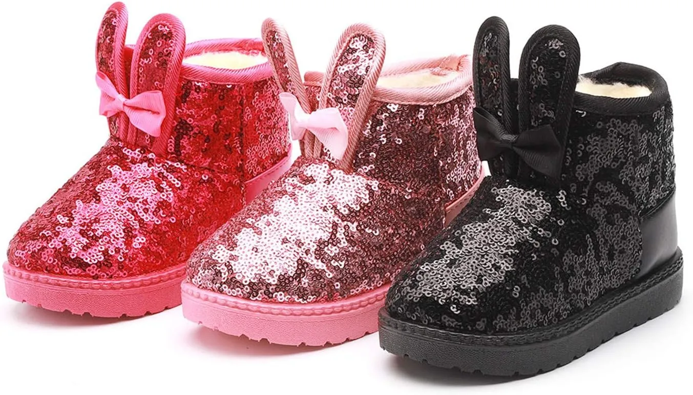 DADAWEN Boy's Girl's Warm Winter Sequin Waterpoof Outdoor Snow Boots