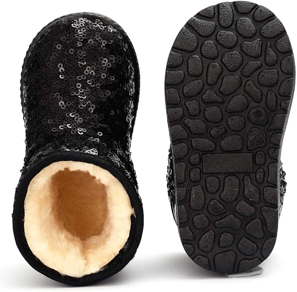 DADAWEN Boy's Girl's Warm Winter Sequin Waterpoof Outdoor Snow Boots