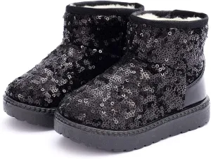 DADAWEN Boy's Girl's Warm Winter Sequin Waterpoof Outdoor Snow Boots
