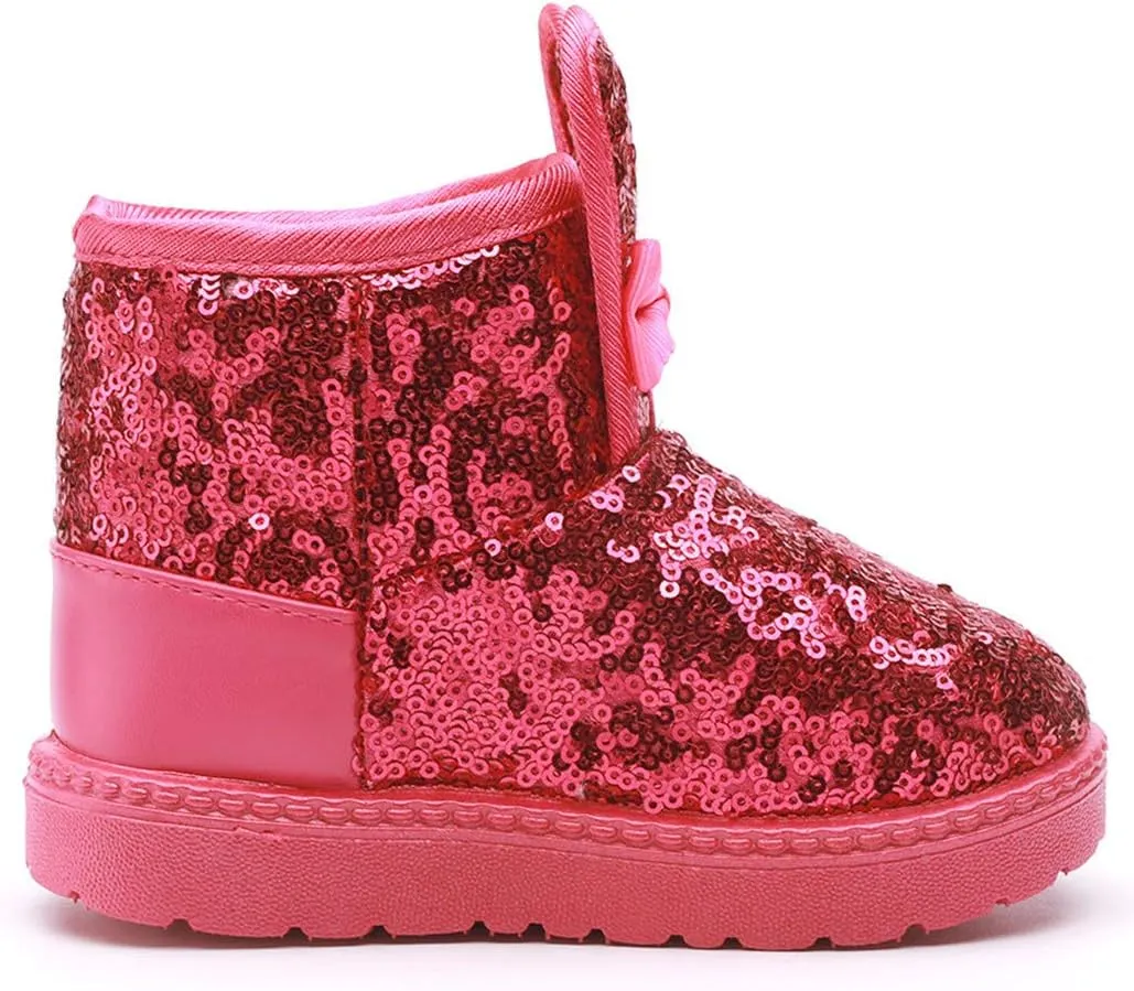DADAWEN Boy's Girl's Warm Winter Sequin Waterpoof Outdoor Snow Boots