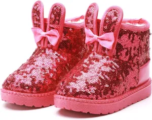 DADAWEN Boy's Girl's Warm Winter Sequin Waterpoof Outdoor Snow Boots
