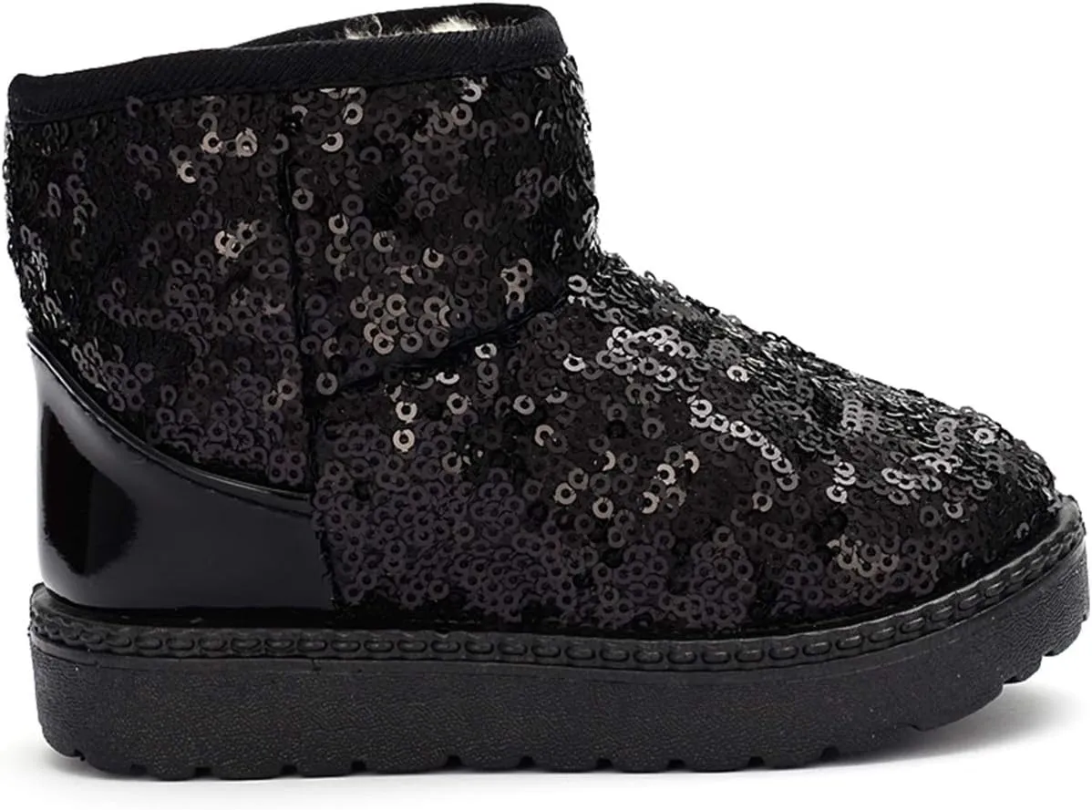 DADAWEN Boy's Girl's Warm Winter Sequin Waterpoof Outdoor Snow Boots