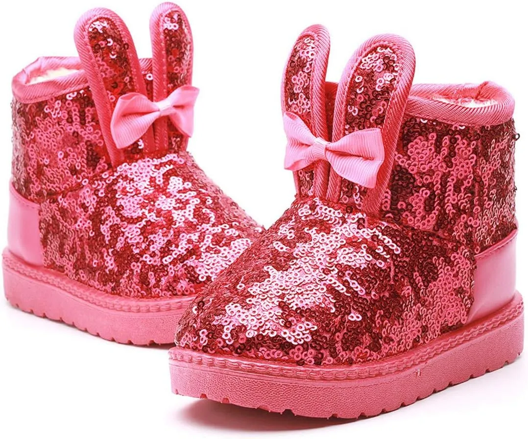DADAWEN Boy's Girl's Warm Winter Sequin Waterpoof Outdoor Snow Boots
