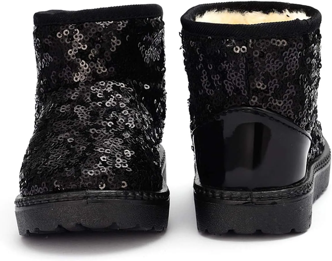 DADAWEN Boy's Girl's Warm Winter Sequin Waterpoof Outdoor Snow Boots