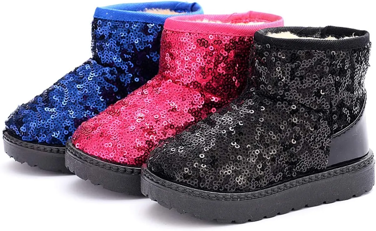 DADAWEN Boy's Girl's Warm Winter Sequin Waterpoof Outdoor Snow Boots