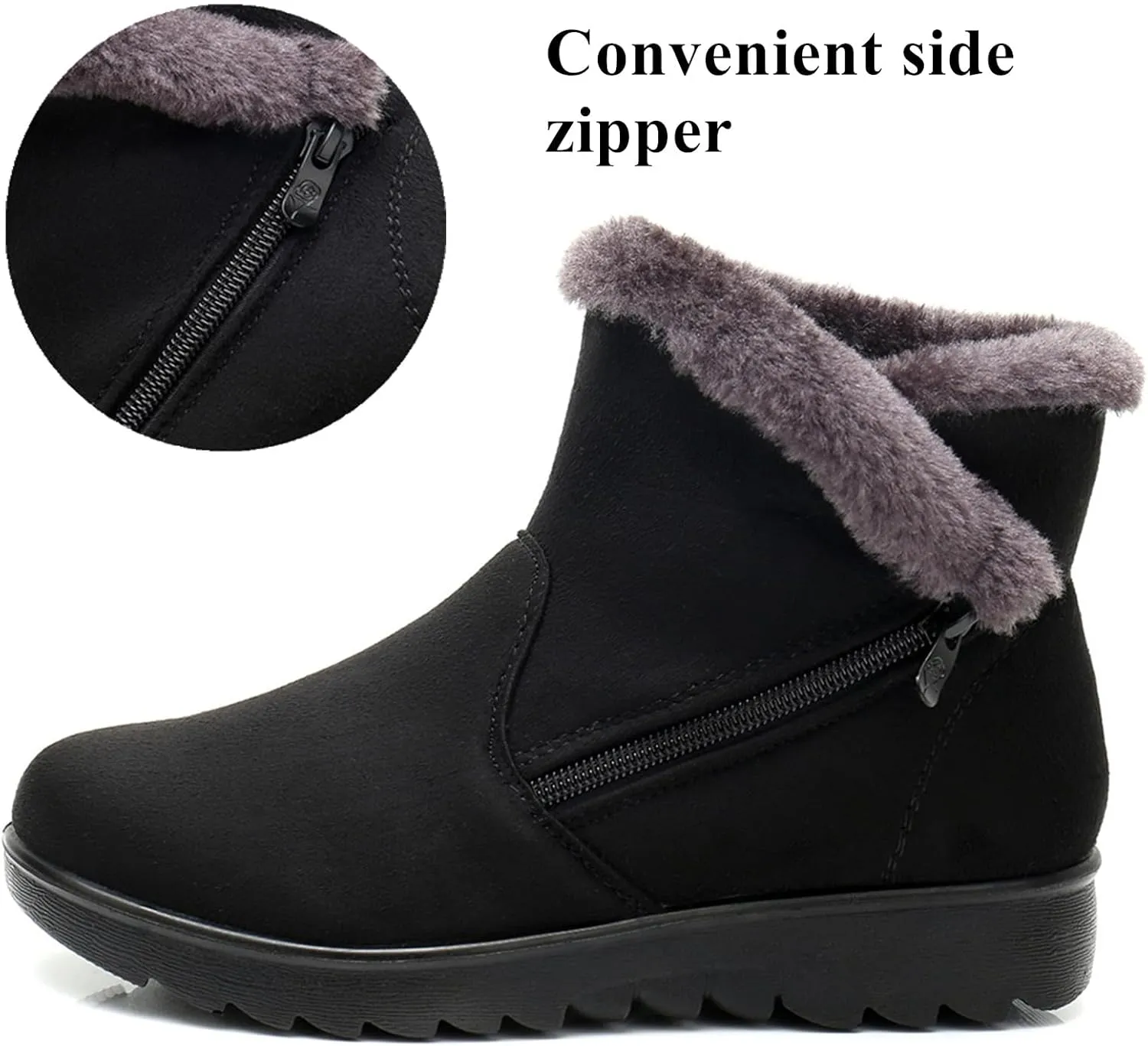 DADAWEN Women's Winter Warm Fur Lined Snow Boots Side Zipper Ankle Boots Outdoor Booties Comfortable Boots for Women