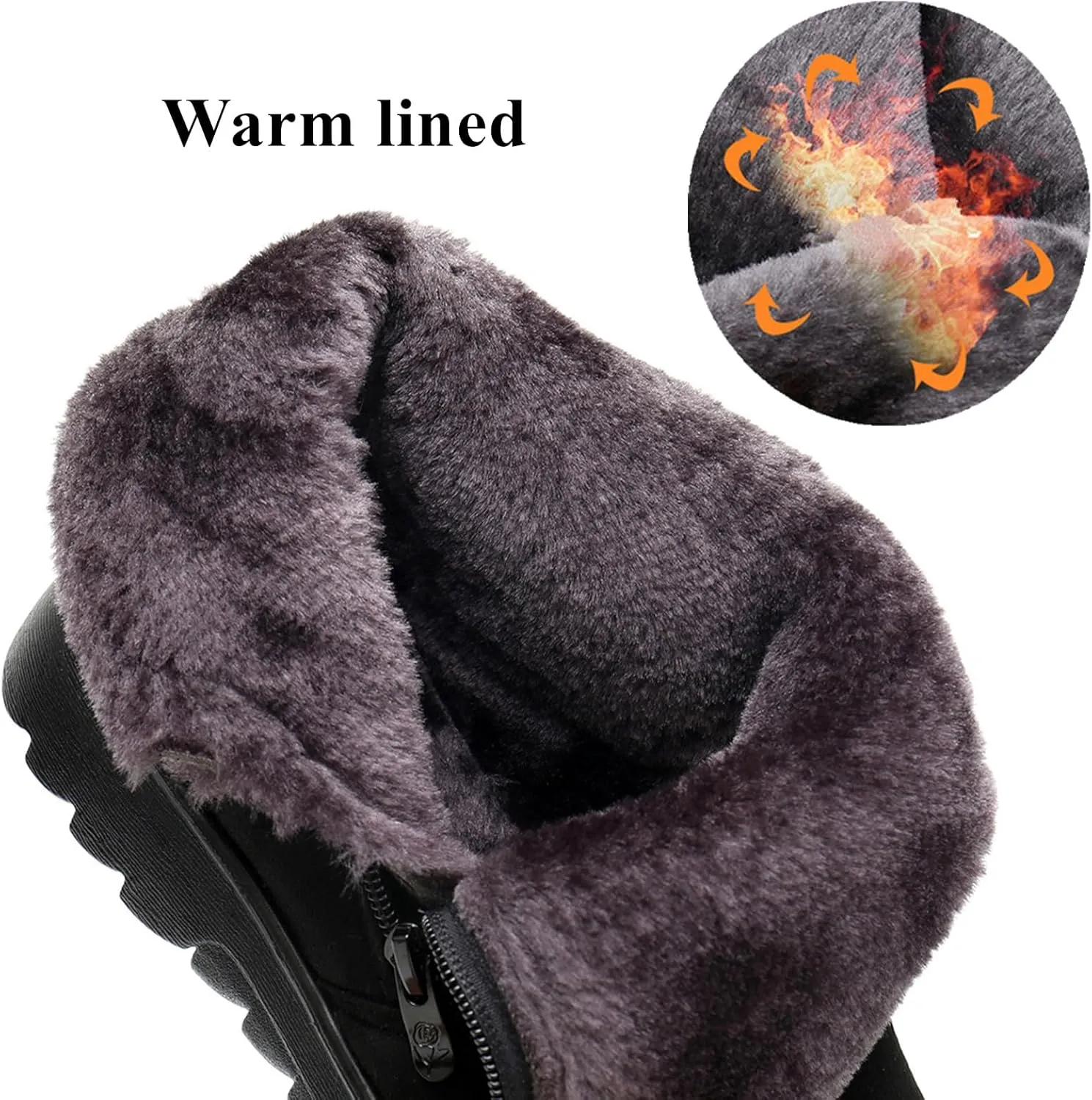 DADAWEN Women's Winter Warm Fur Lined Snow Boots Side Zipper Ankle Boots Outdoor Booties Comfortable Boots for Women