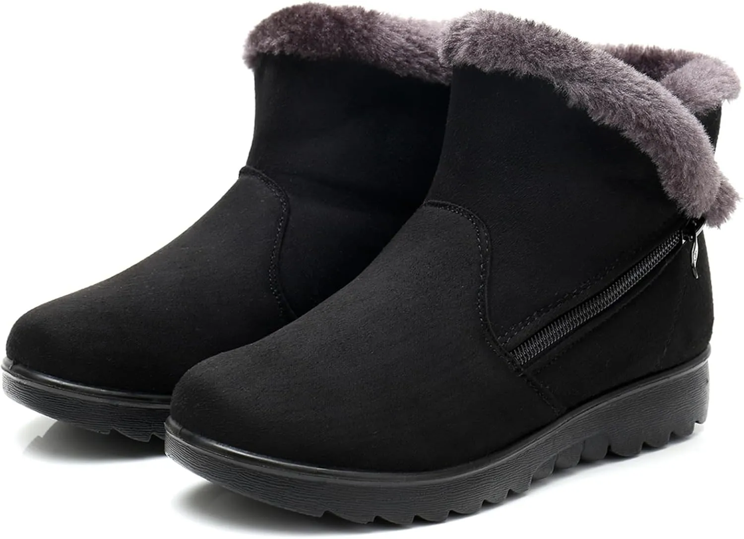 DADAWEN Women's Winter Warm Fur Lined Snow Boots Side Zipper Ankle Boots Outdoor Booties Comfortable Boots for Women