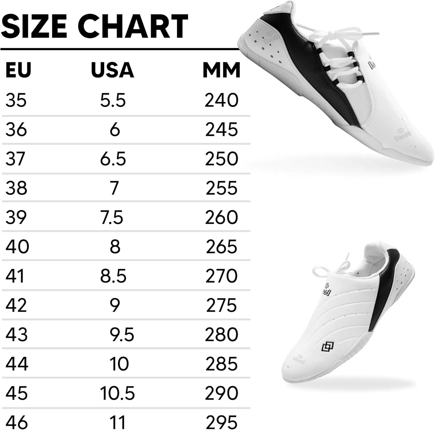 DAEDO Taekwondo Shoes “KIX” - Microfiber Outer Layer, Rubber Outsole, Lightweight and Elastic Design for Comfortable Taekwondo Training