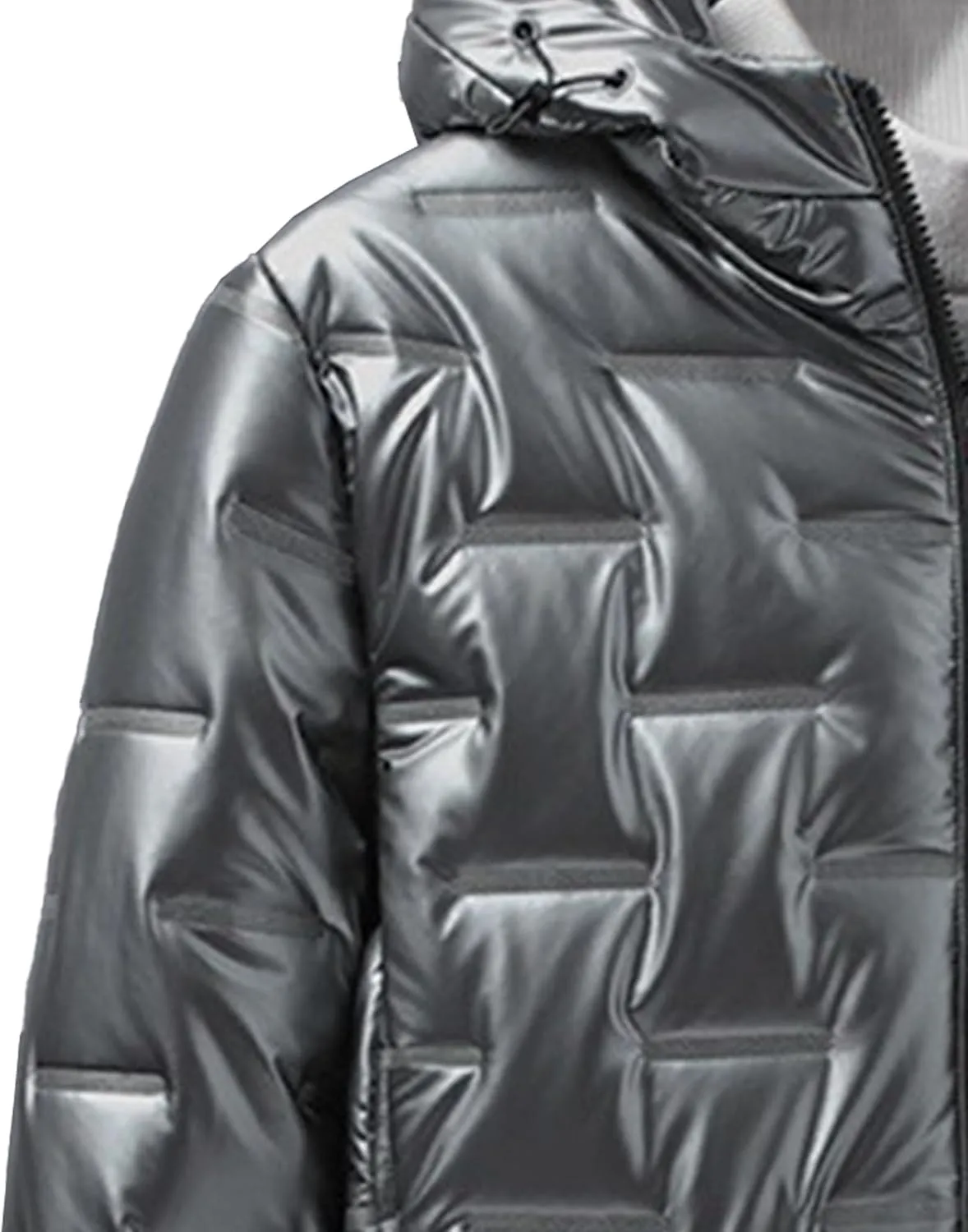 DGHM-JLMY Men's Glossy Padded Winter Hood Coat Metallic Full Zip Down Quilted Puffer Jacket Warm Plus Size Shiny Hooded Coat