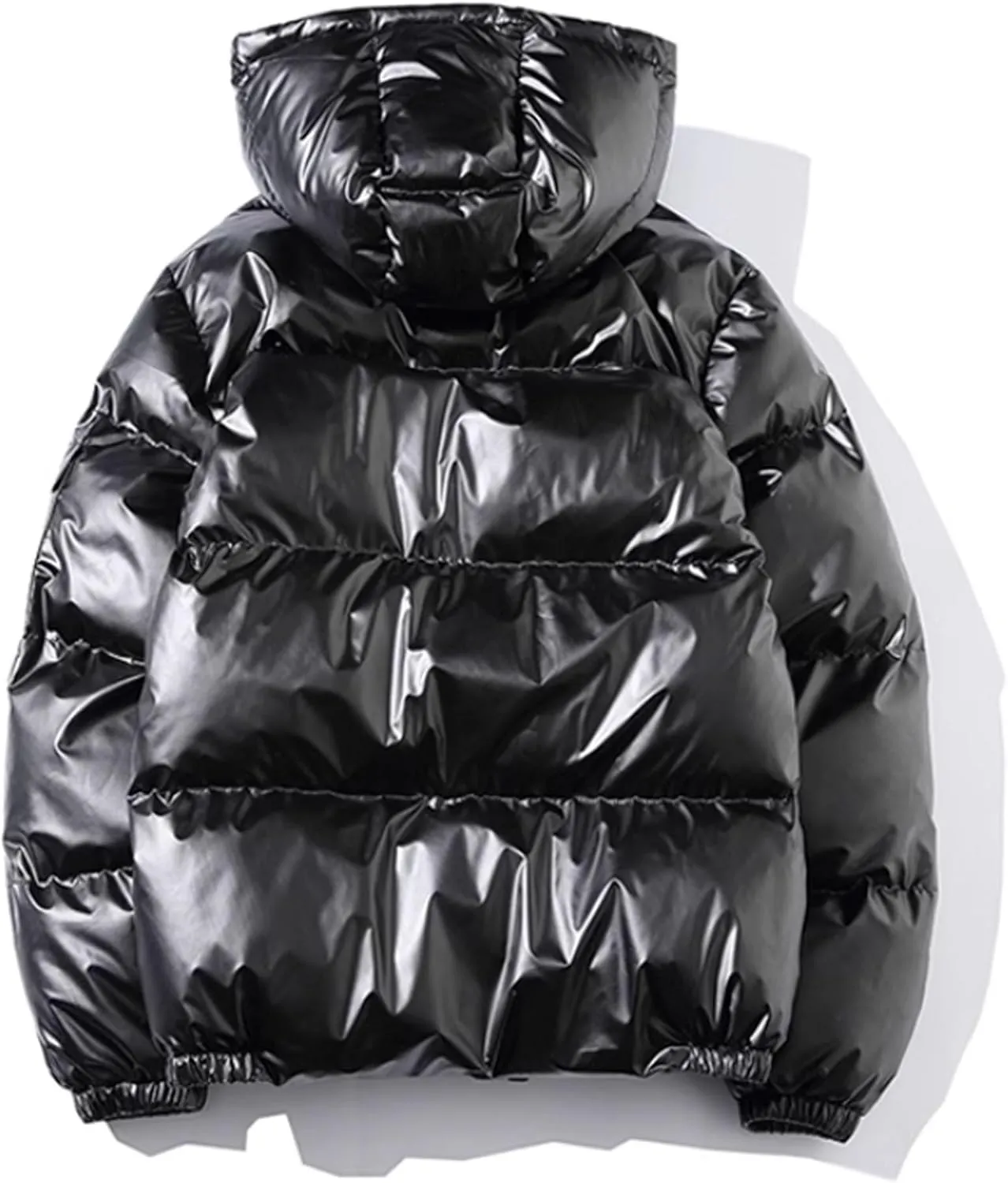 DGHM-JLMY Men's Glossy Padded Winter Hood Coat Metallic Full Zip Down Quilted Puffer Jacket Warm Plus Size Shiny Hooded Coat