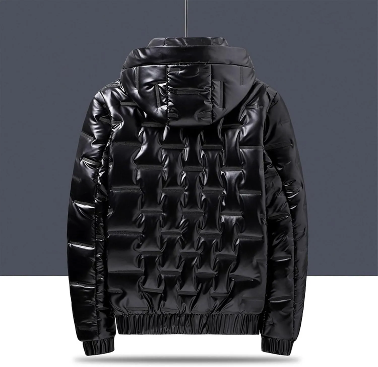 DGHM-JLMY Men's Glossy Padded Winter Hood Coat Metallic Full Zip Down Quilted Puffer Jacket Warm Plus Size Shiny Hooded Coat