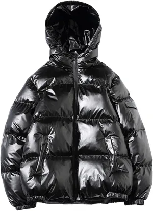 DGHM-JLMY Men's Glossy Padded Winter Hood Coat Metallic Full Zip Down Quilted Puffer Jacket Warm Plus Size Shiny Hooded Coat