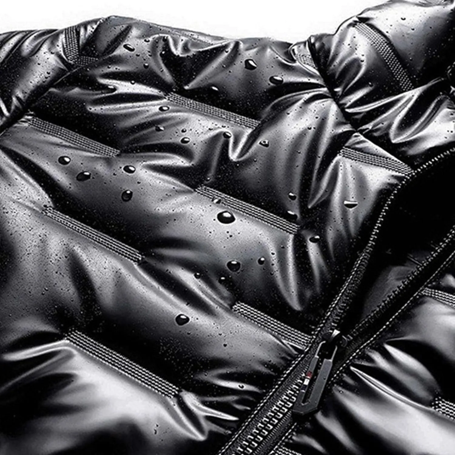 DGHM-JLMY Men's Glossy Padded Winter Hood Coat Metallic Full Zip Down Quilted Puffer Jacket Warm Plus Size Shiny Hooded Coat