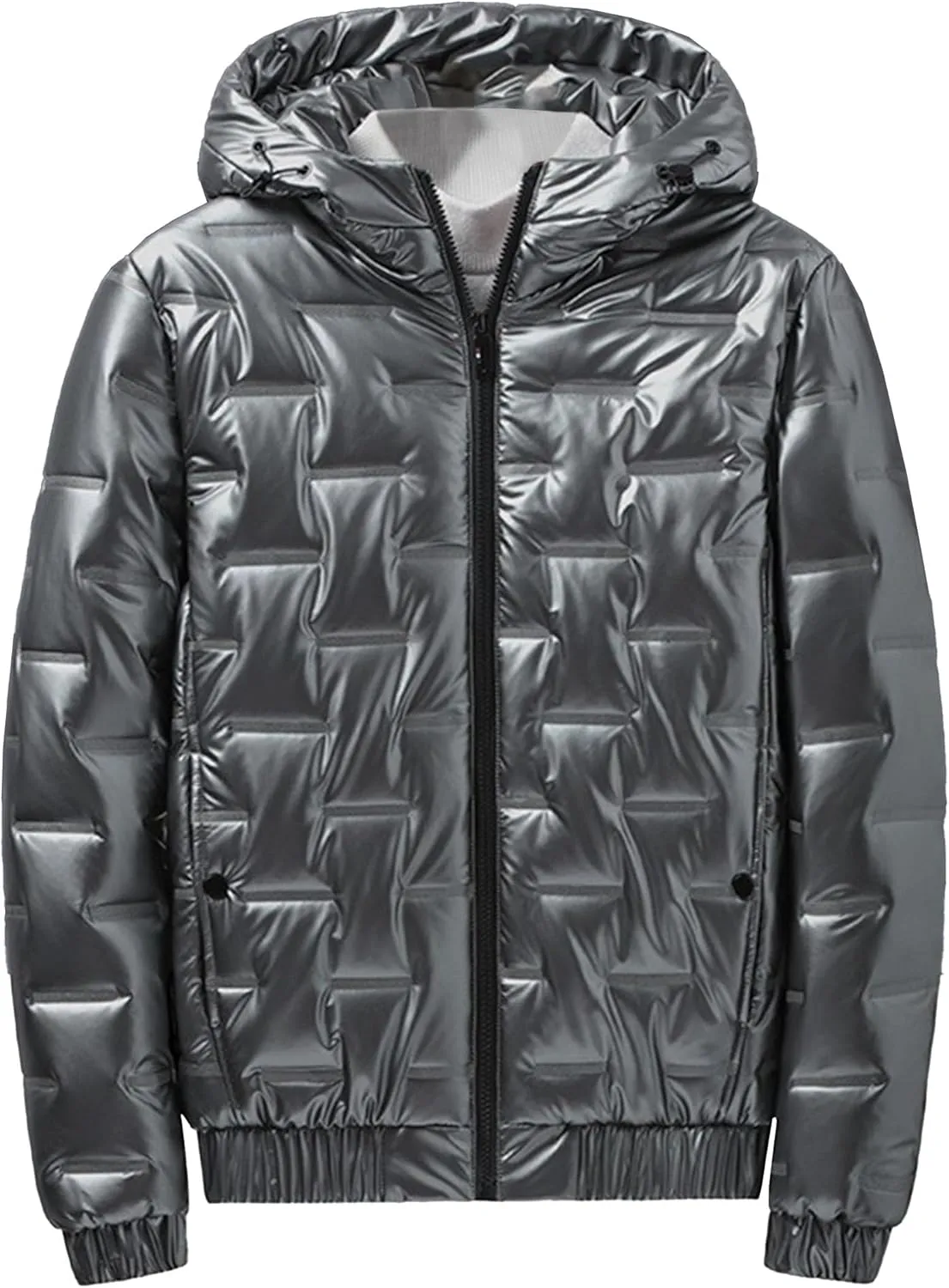 DGHM-JLMY Men's Glossy Padded Winter Hood Coat Metallic Full Zip Down Quilted Puffer Jacket Warm Plus Size Shiny Hooded Coat