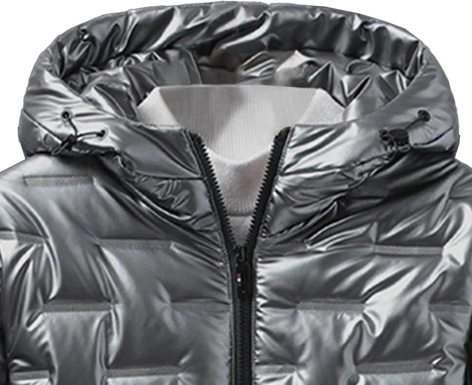 DGHM-JLMY Men's Glossy Padded Winter Hood Coat Metallic Full Zip Down Quilted Puffer Jacket Warm Plus Size Shiny Hooded Coat
