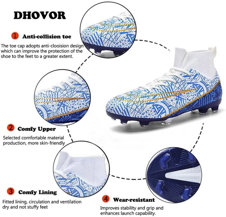 DHOVOR Men's Football Cleats Football Shoes Adult Athletics High-Top Football Trainers Football Cleats Teenagers Outdoor and Indoor Soccer Shoes