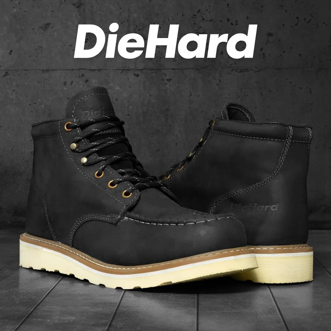 DieHard Mustang Wedge Black Boot – Soft Toe, Full Grain Leather, Slip-Resistant, Electrical Hazard Protection