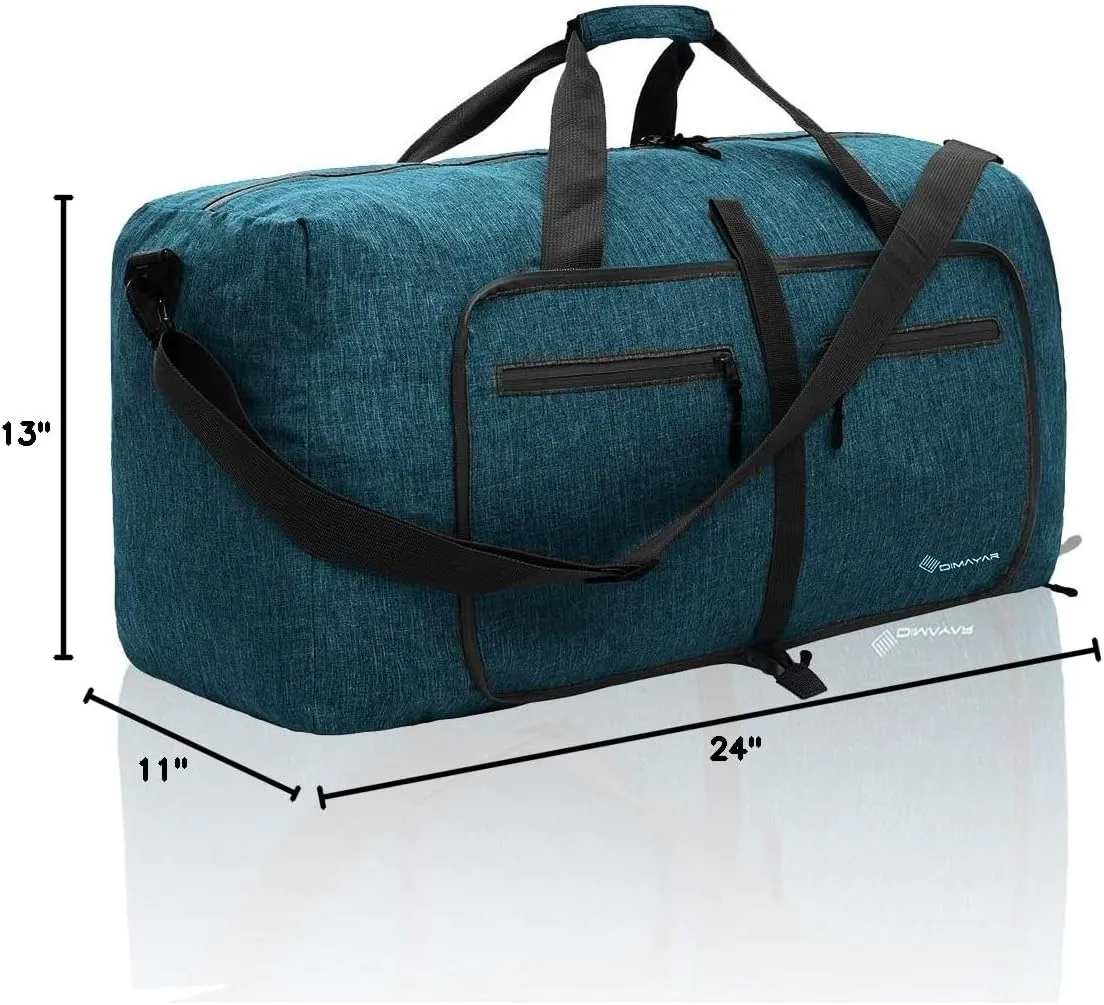 Dimayar 65L Travel Duffle Bag for Men Women - Foldable Duffel Bag with Shoes Compartment - Overnight Bags Waterproof & Tear Resistant(Green)