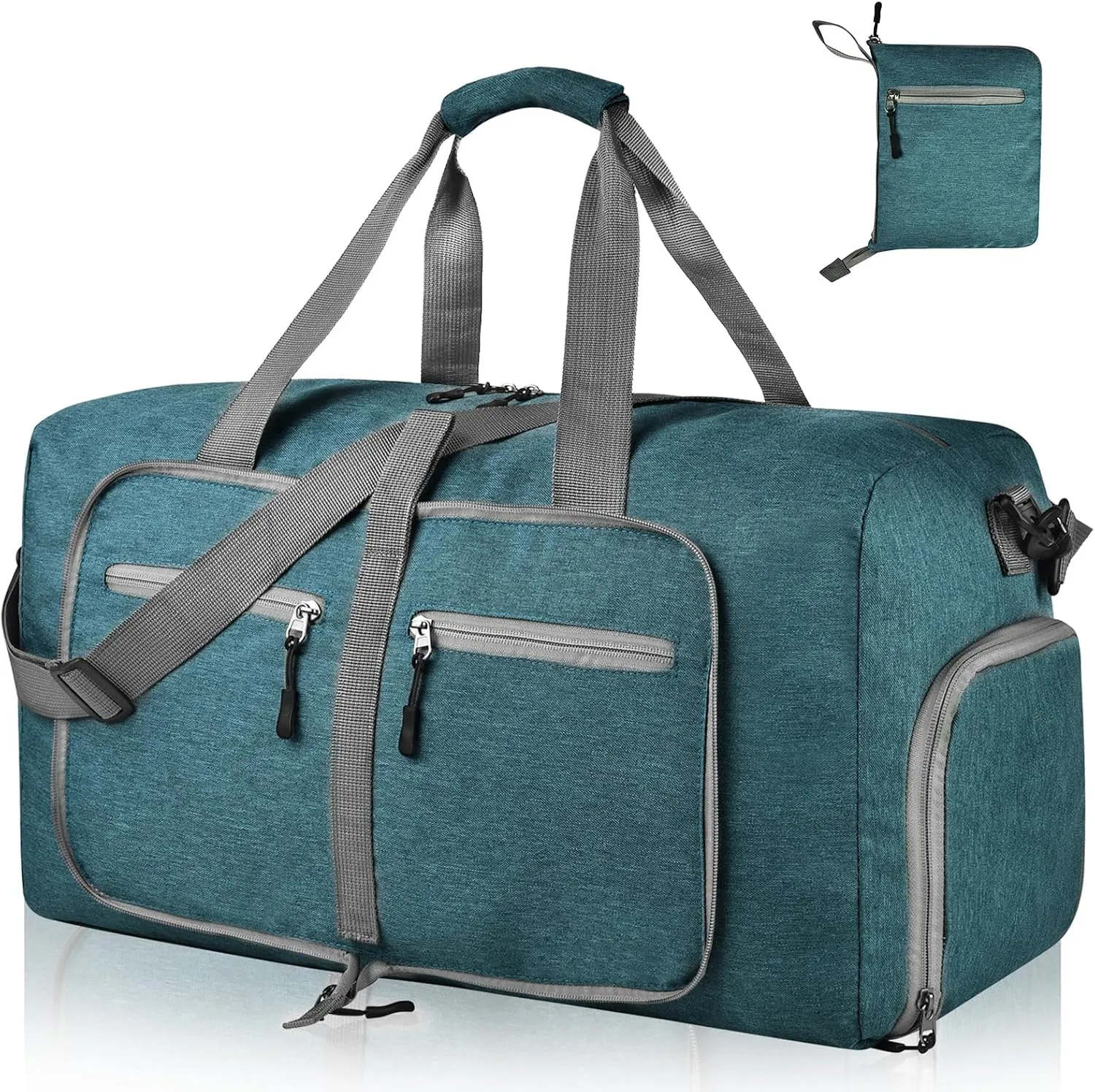 Dimayar 65L Travel Duffle Bag for Men Women - Foldable Duffel Bag with Shoes Compartment - Overnight Bags Waterproof & Tear Resistant(Green)