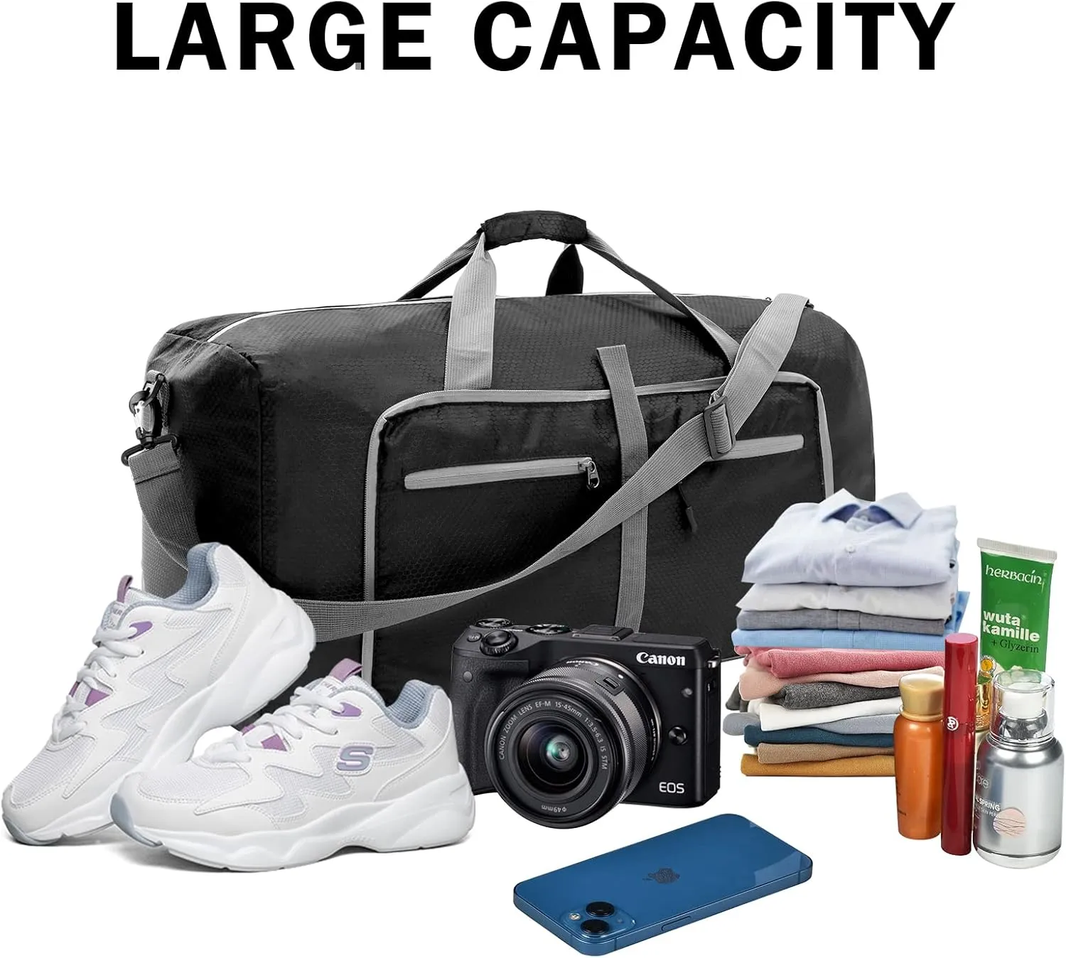 Dimayar Travel Duffle Bag for Men Women - Foldable Duffel Bag with Shoes Compartment - Overnight Bags Waterproof & Tear Resistant(115L,Black)