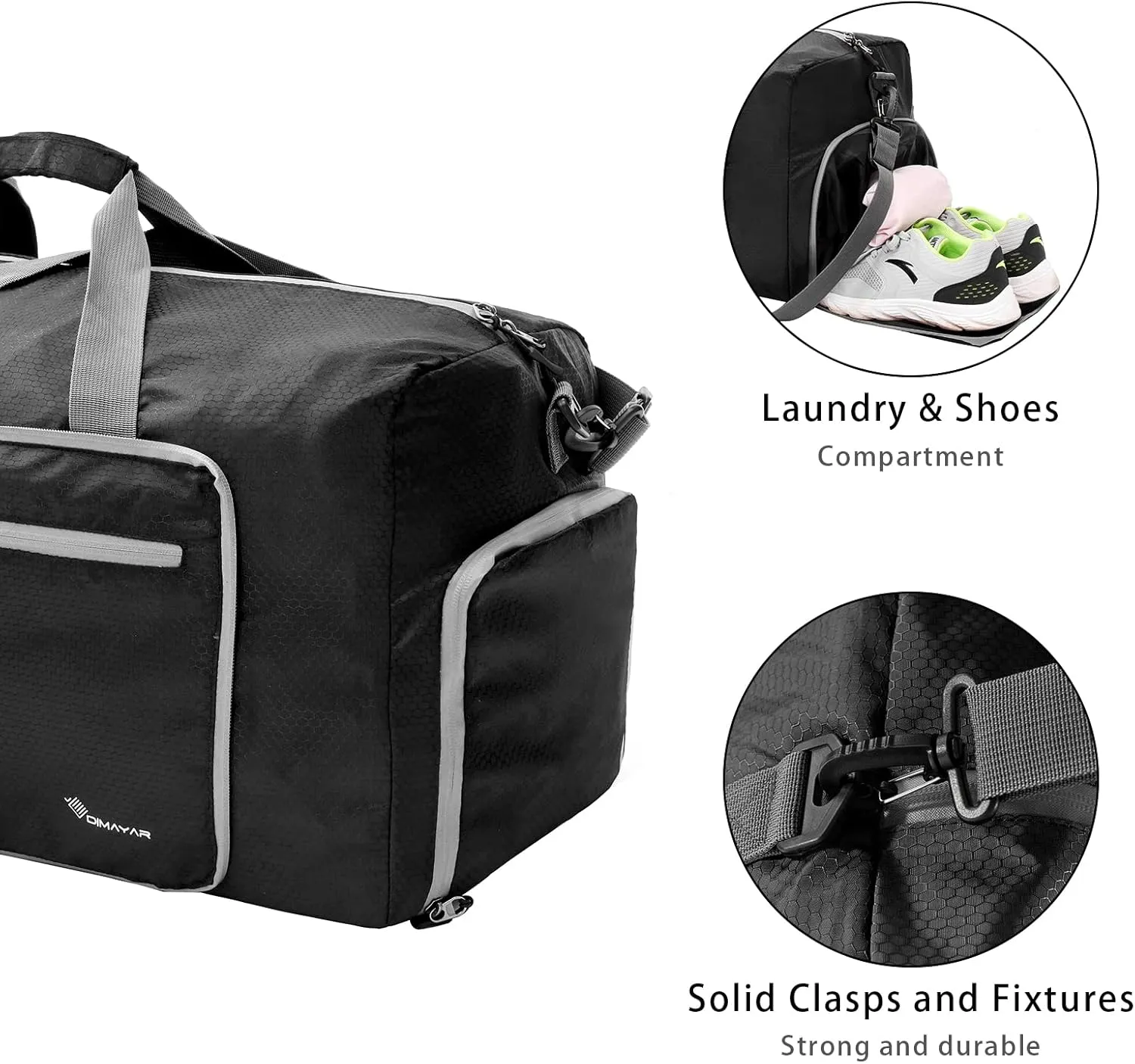 Dimayar Travel Duffle Bag for Men Women - Foldable Duffel Bag with Shoes Compartment - Overnight Bags Waterproof & Tear Resistant(115L,Black)