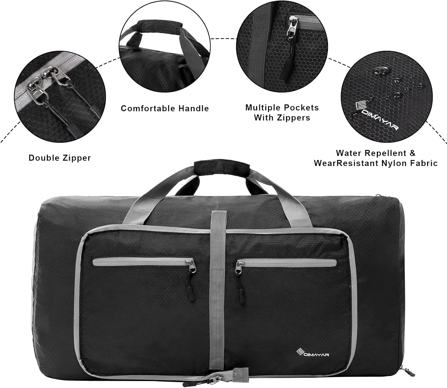 Dimayar Travel Duffle Bag for Men Women - Foldable Duffel Bag with Shoes Compartment - Overnight Bags Waterproof & Tear Resistant(115L,Black)