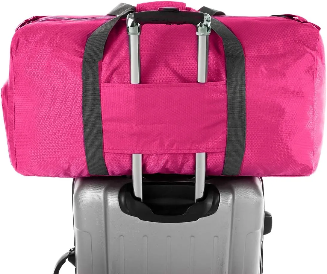 Dimayar Travel Duffle Bag for Men Women - Foldable Duffel Bag with Shoes Compartment - Overnight Bags Waterproof & Tear Resistant(85L,Fuchsine)