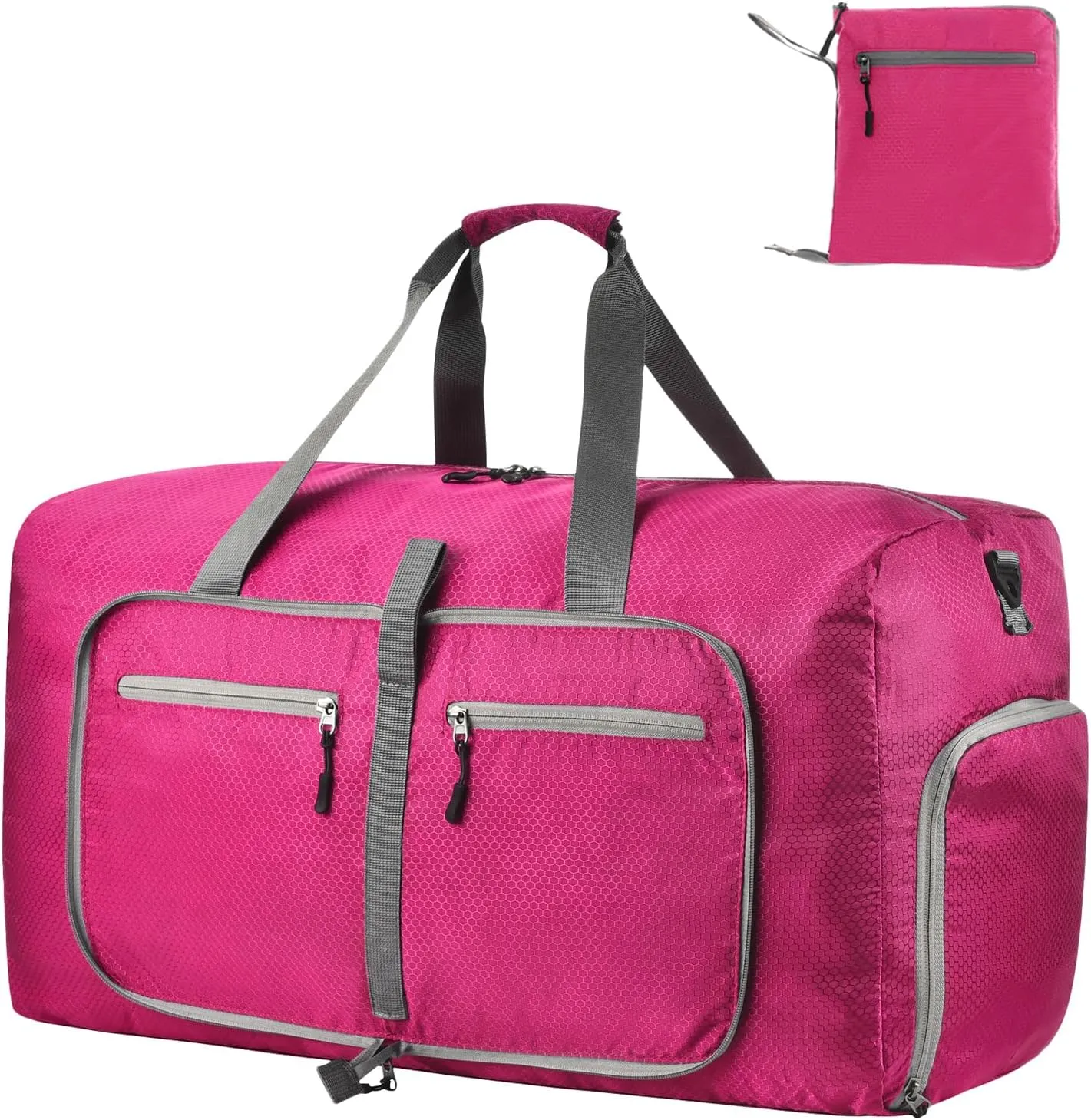 Dimayar Travel Duffle Bag for Men Women - Foldable Duffel Bag with Shoes Compartment - Overnight Bags Waterproof & Tear Resistant(85L,Fuchsine)