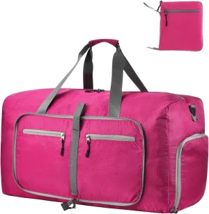 Dimayar Travel Duffle Bag for Men Women - Foldable Duffel Bag with Shoes Compartment - Overnight Bags Waterproof & Tear Resistant(85L,Fuchsine)