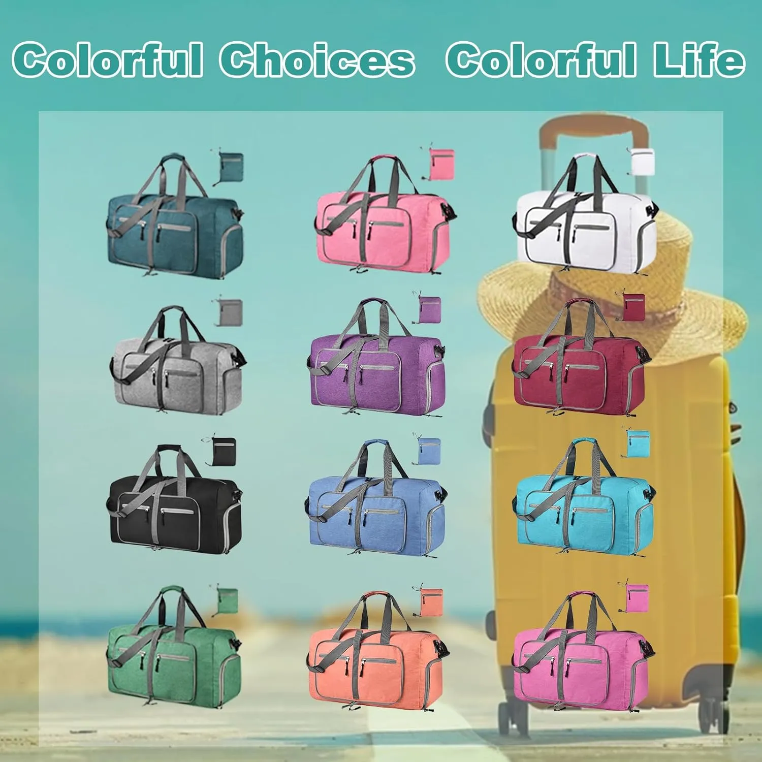 Dimayar Travel Duffle Bag for Men Women - Foldable Duffel Bag with Shoes Compartment - Overnight Bags Waterproof & Tear Resistant(85L,Fuchsine)