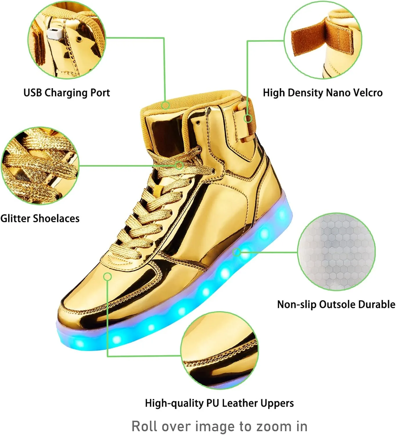 DIYJTS Unisex LED Light Up Shoes, Fashion High Top LED Sneakers USB Rechargeable Glowing Luminous Shoes for Men, Women, Teens