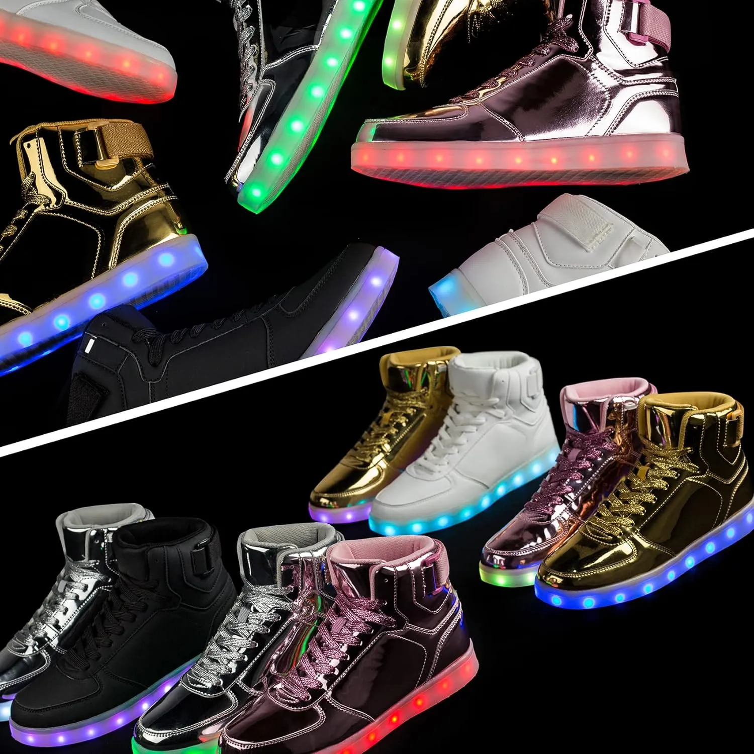 DIYJTS Unisex LED Light Up Shoes, Fashion High Top LED Sneakers USB Rechargeable Glowing Luminous Shoes for Men, Women, Teens