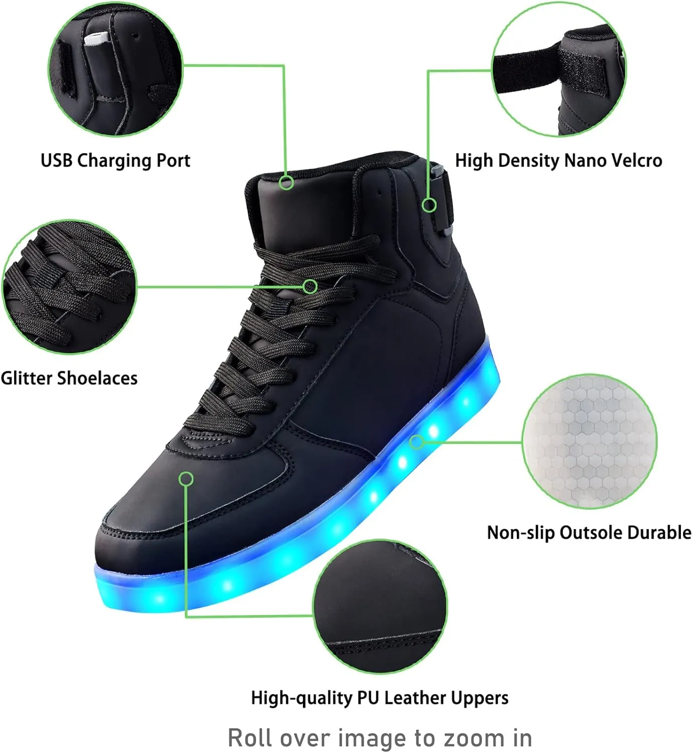 DIYJTS Unisex LED Light Up Shoes, Fashion High Top LED Sneakers USB Rechargeable Glowing Luminous Shoes for Men, Women, Teens