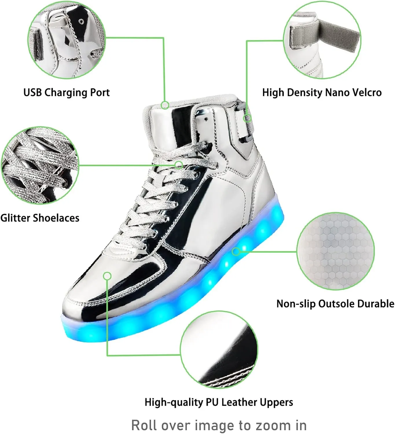 DIYJTS Unisex LED Light Up Shoes, Fashion High Top LED Sneakers USB Rechargeable Glowing Luminous Shoes for Men, Women, Teens