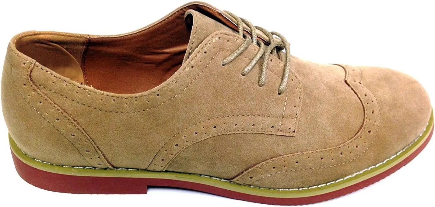 DK2S Men's Dress Suede Wingtip Classic Brogue Lace Up Leather Lined Oxfords Casual Shoes