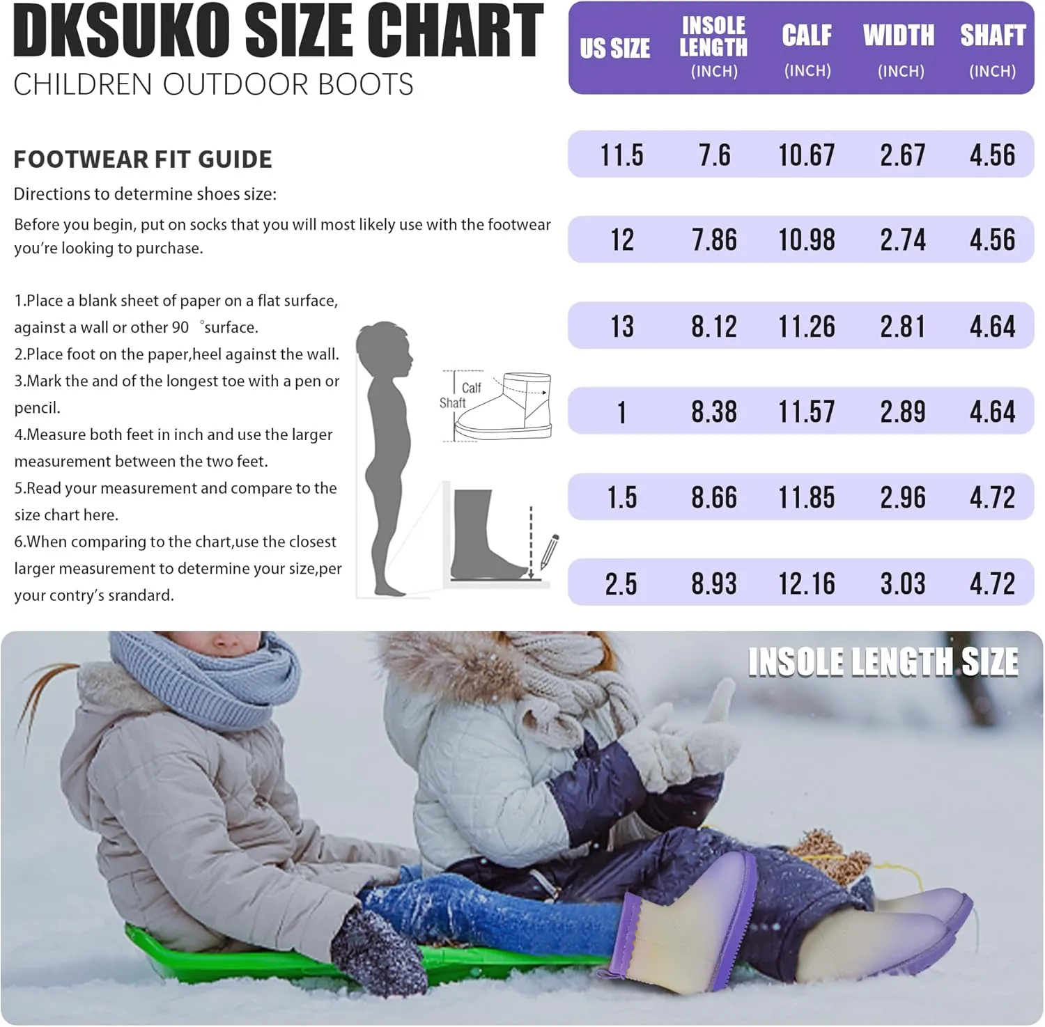 DKSUKO Kid 's Classic Waterproof Snow Boots Toddler Winter Boots