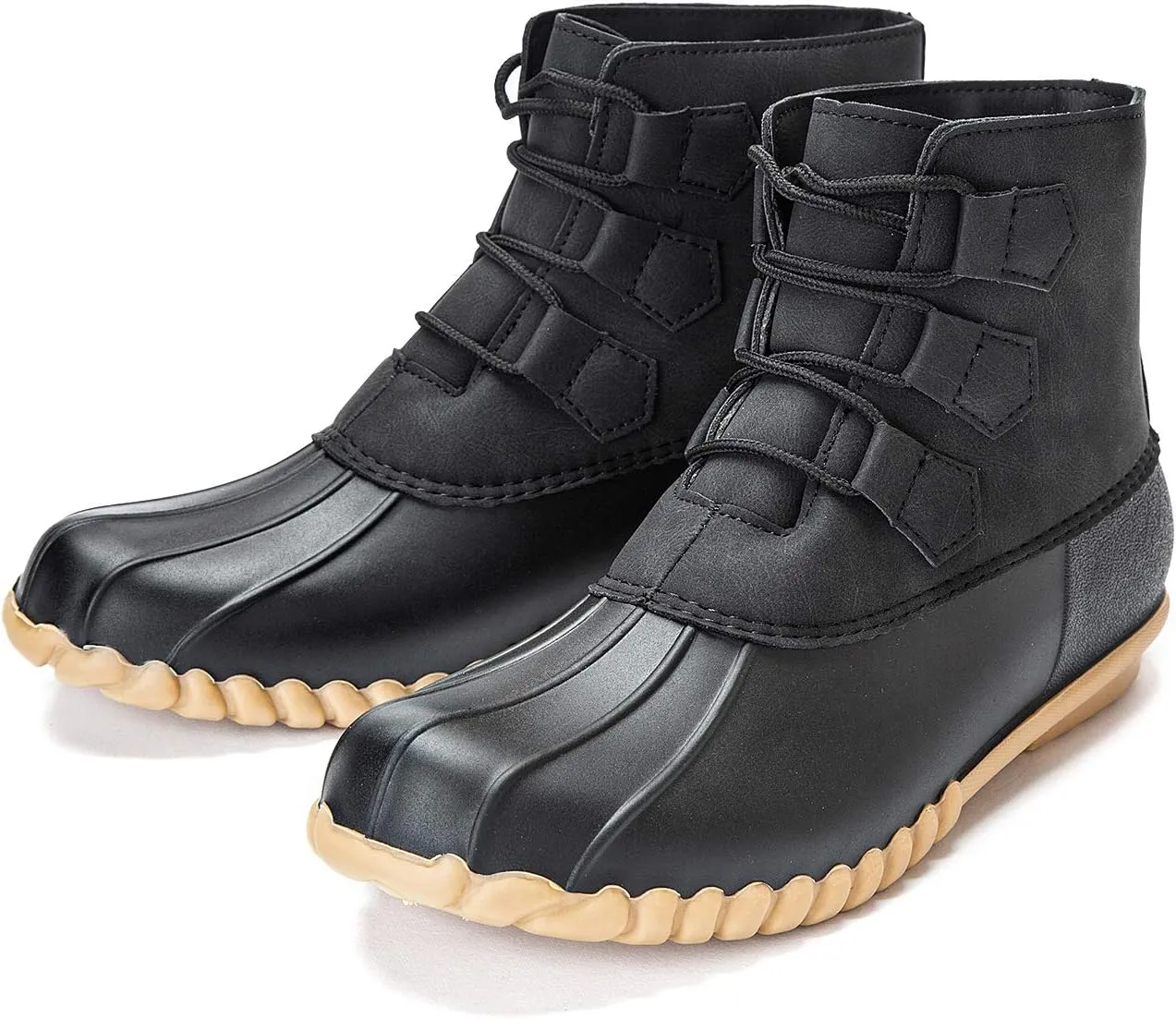 DKSUKO Women's Duck Boots Lace Up Waterproof Ankle Snow Rain Boots