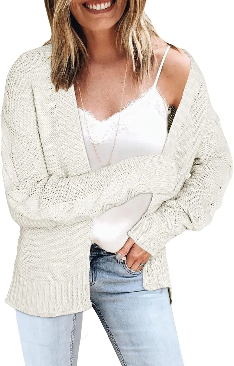 Dokotoo Womens Open Front Long Sleeve Chunky Knit Cardigan Sweaters Loose Outwear Coat
