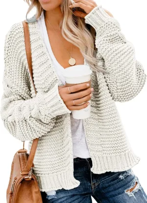 Dokotoo Womens Open Front Long Sleeve Chunky Knit Cardigan Sweaters Loose Outwear Coat