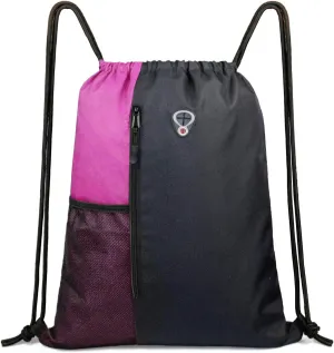 Drawstring Backpack Sports Gym Bag for Women Men Large Size With Two Zipper Pockets and Water Bottle Mesh Pockets