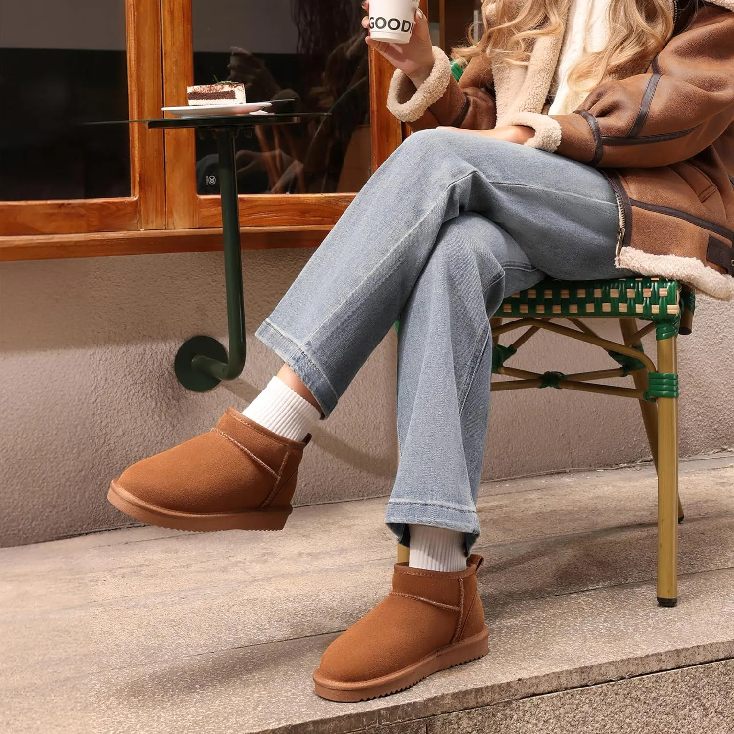 DREAM PAIRS Ankle Winter Mini Boots for Women Genuine Suede Faux Fur Lining Water Resistant Warm Snow Boots Slip On Memory Foam Comfort Booties FuzzyClassic