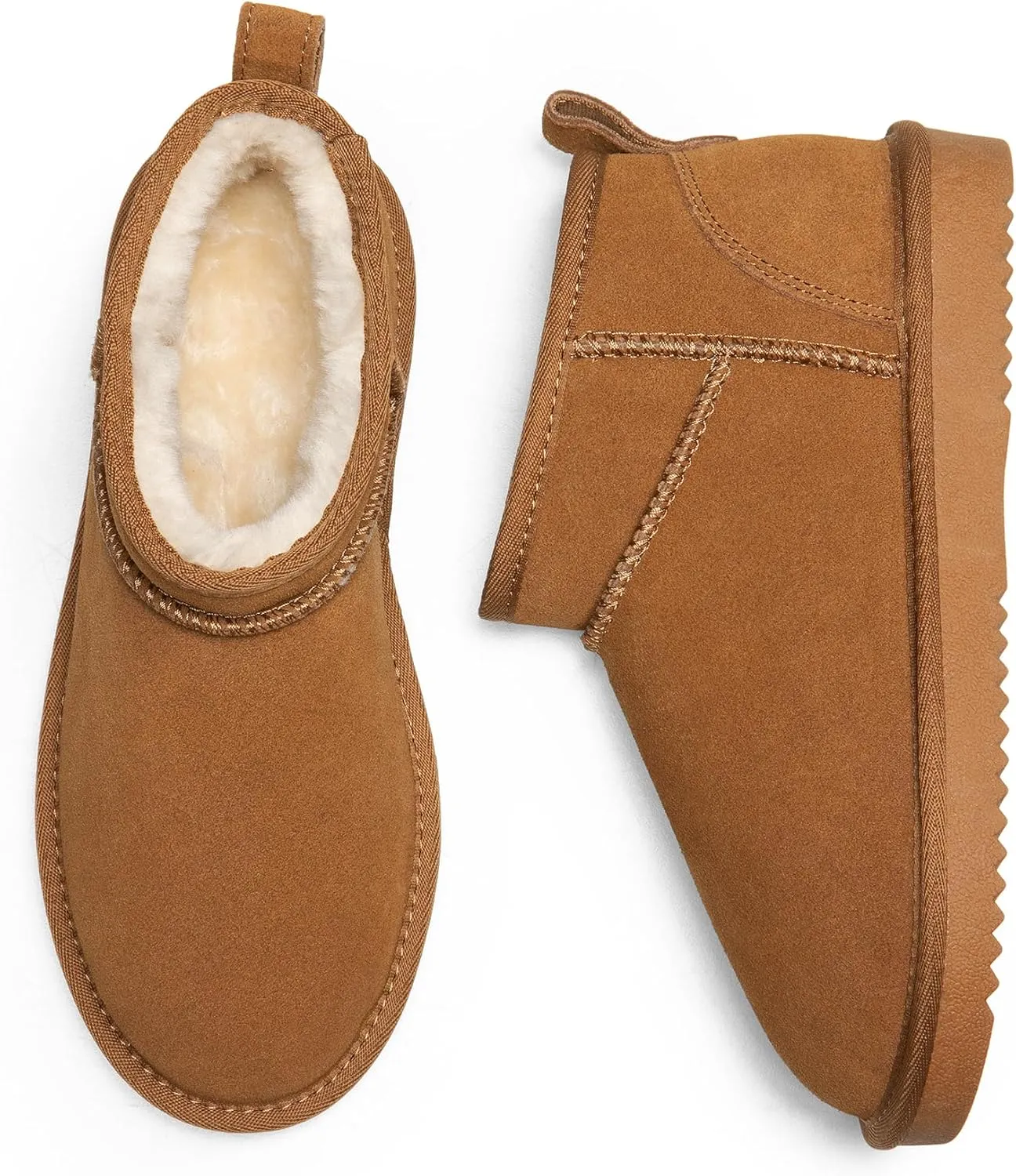 DREAM PAIRS Ankle Winter Mini Boots for Women Genuine Suede Faux Fur Lining Water Resistant Warm Snow Boots Slip On Memory Foam Comfort Booties FuzzyClassic