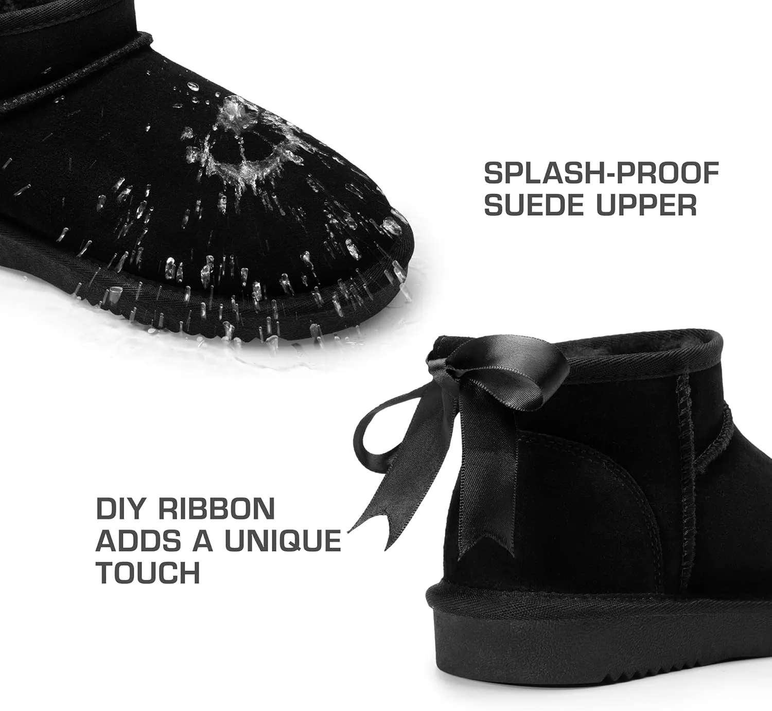 DREAM PAIRS Ankle Winter Mini Boots for Women Genuine Suede Faux Fur Lining Water Resistant Warm Snow Boots Slip On Memory Foam Comfort Booties FuzzyClassic