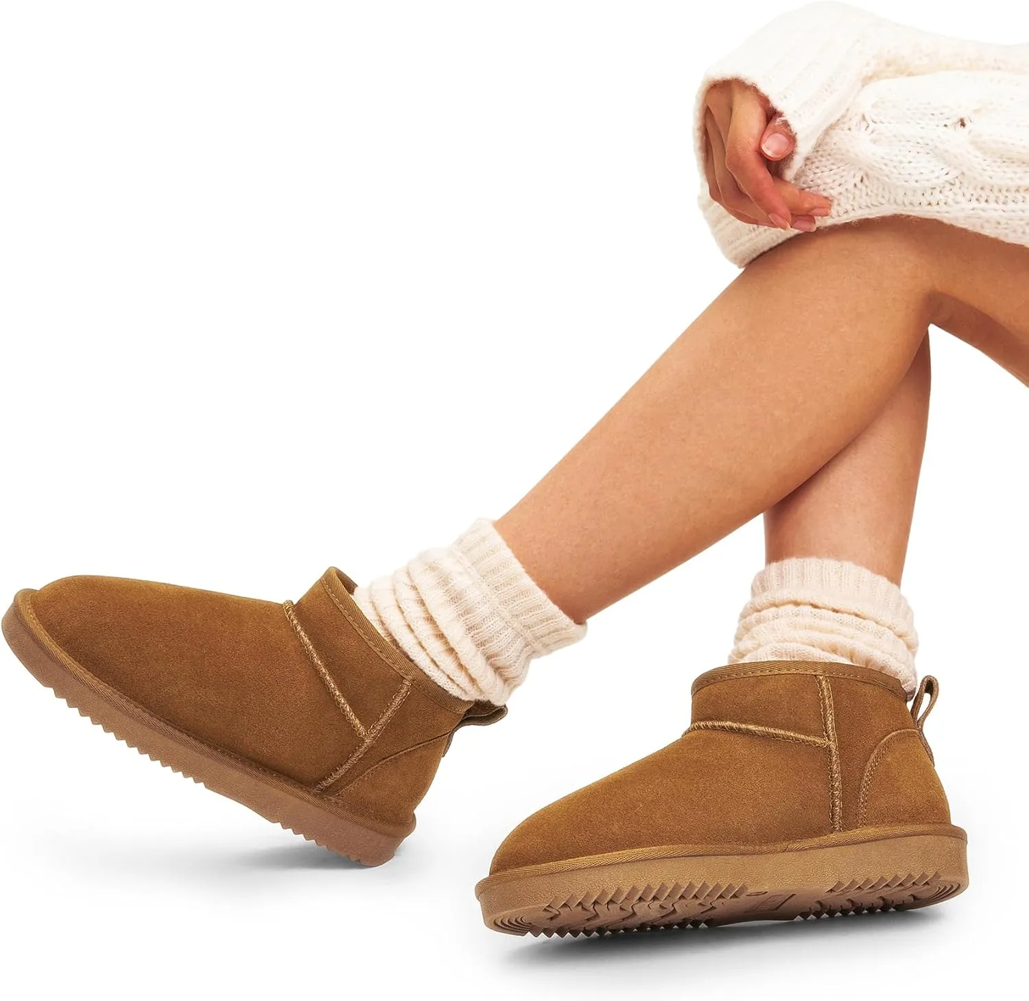 DREAM PAIRS Ankle Winter Mini Boots for Women Genuine Suede Faux Fur Lining Water Resistant Warm Snow Boots Slip On Memory Foam Comfort Booties FuzzyClassic