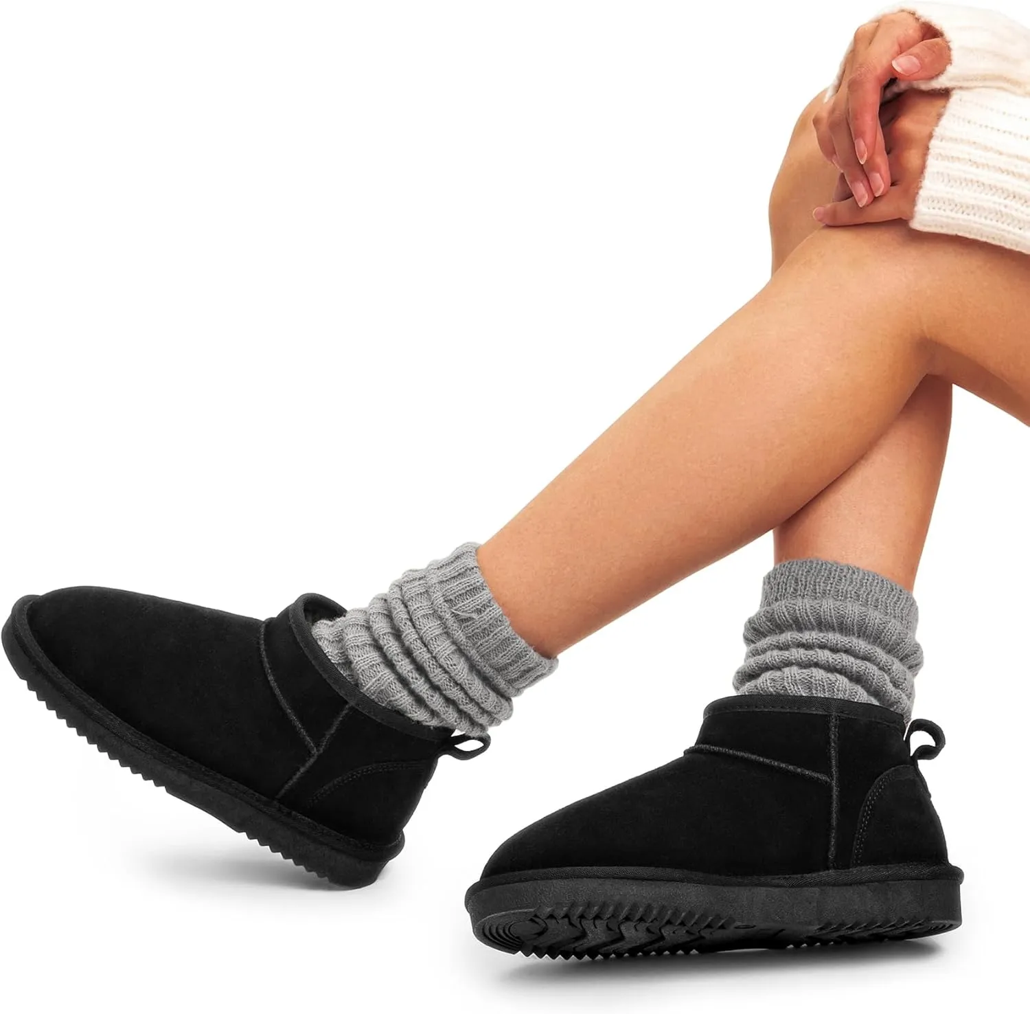 DREAM PAIRS Ankle Winter Mini Boots for Women Genuine Suede Faux Fur Lining Water Resistant Warm Snow Boots Slip On Memory Foam Comfort Booties FuzzyClassic