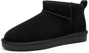 DREAM PAIRS Ankle Winter Mini Boots for Women Genuine Suede Faux Fur Lining Water Resistant Warm Snow Boots Slip On Memory Foam Comfort Booties FuzzyClassic
